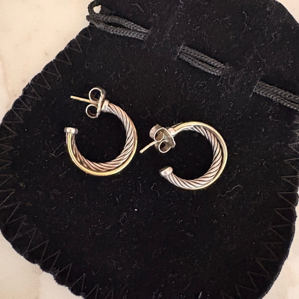 David Yurman Silver and Gold Cable Hoop Earrings
